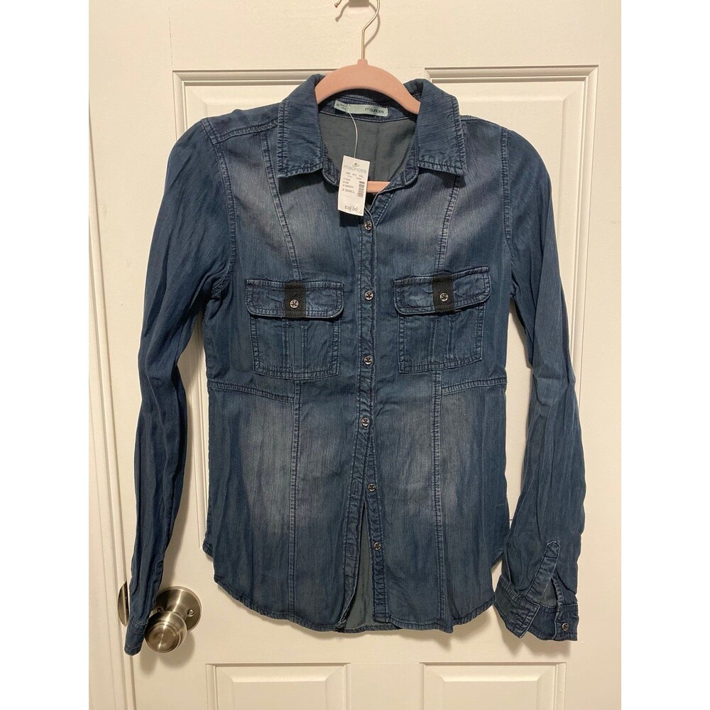 Maurices Navy Denim Long-Sleeve Button Down, Women’s Size Extra Small XS